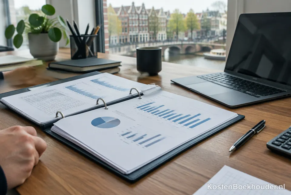 Jaarrekening en grafieken op het bureau